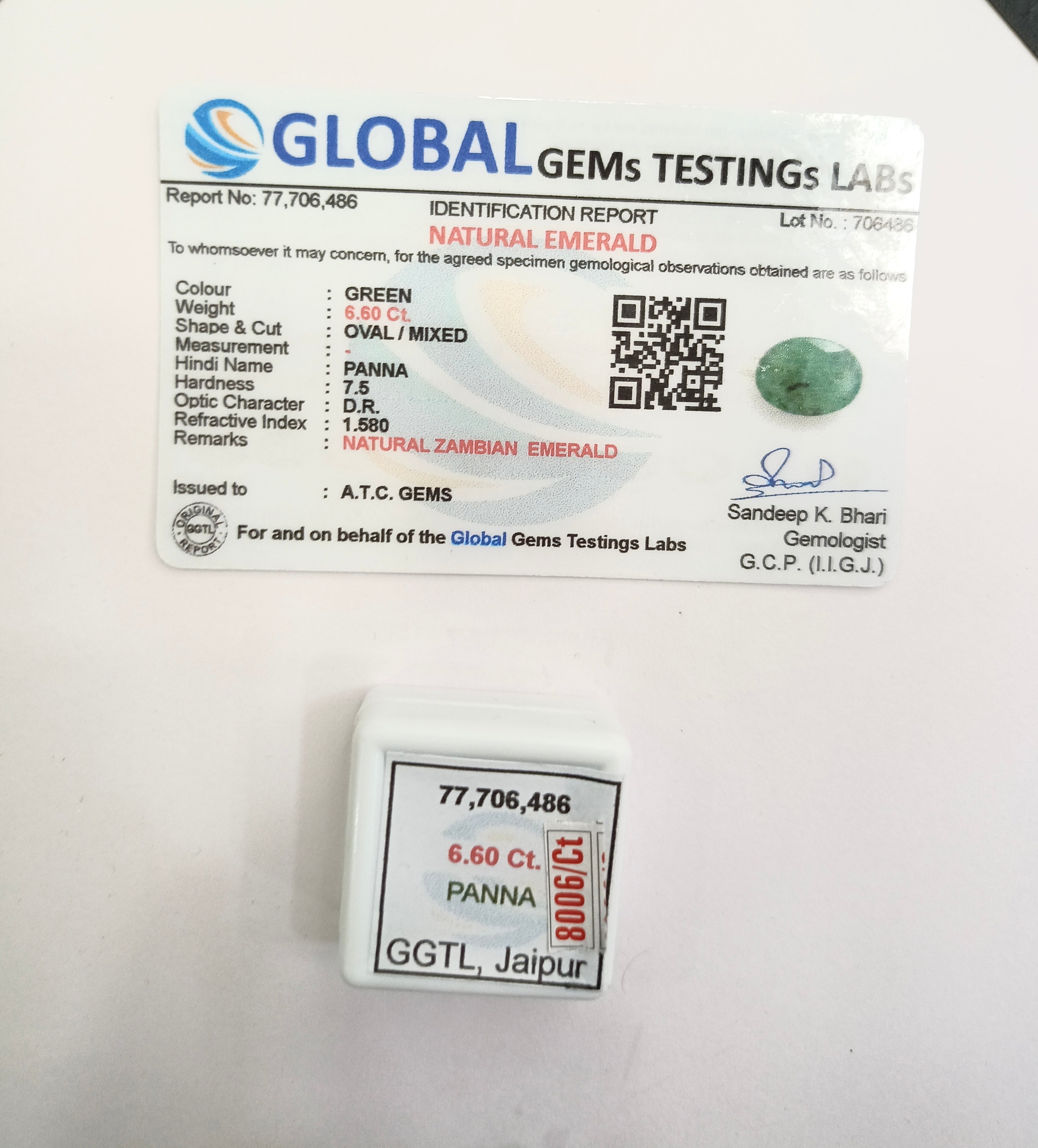 Zambia Panna 6.60 Carat