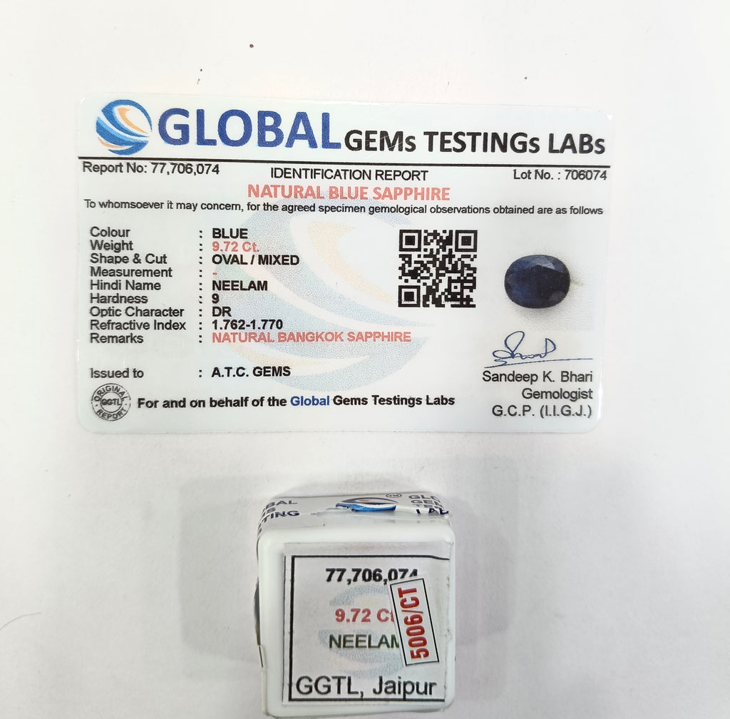 Bangkok Neelam 9.72 Carat