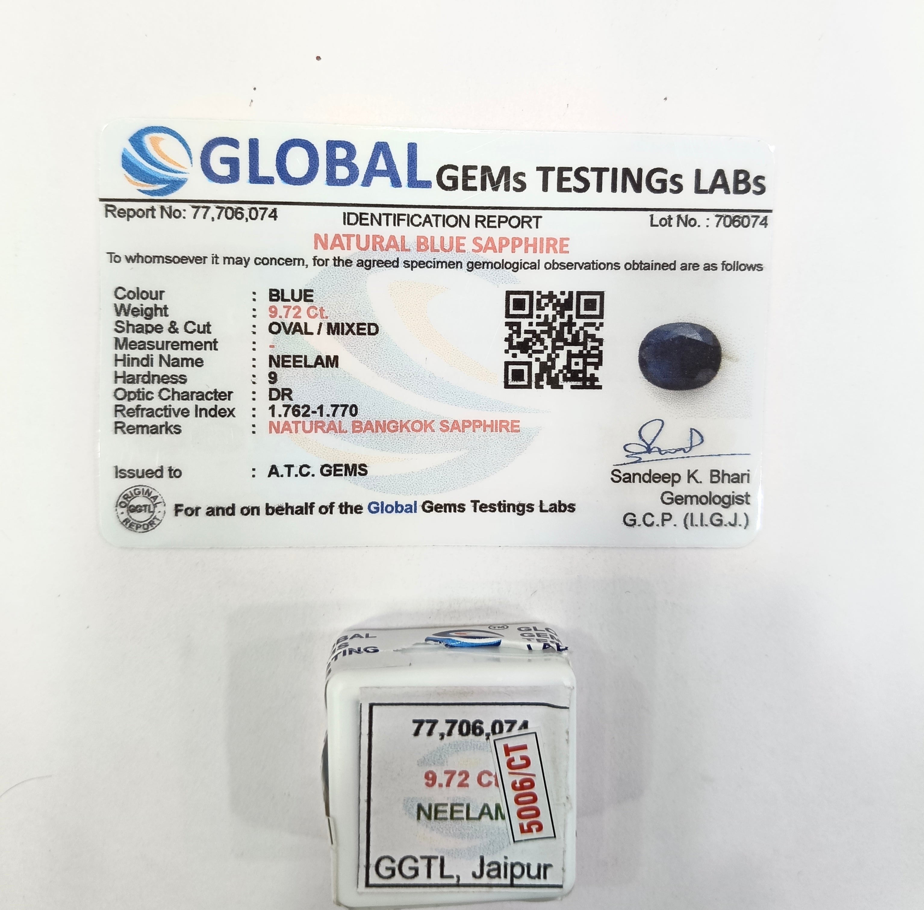 Bangkok Neelam 9.72 Carat