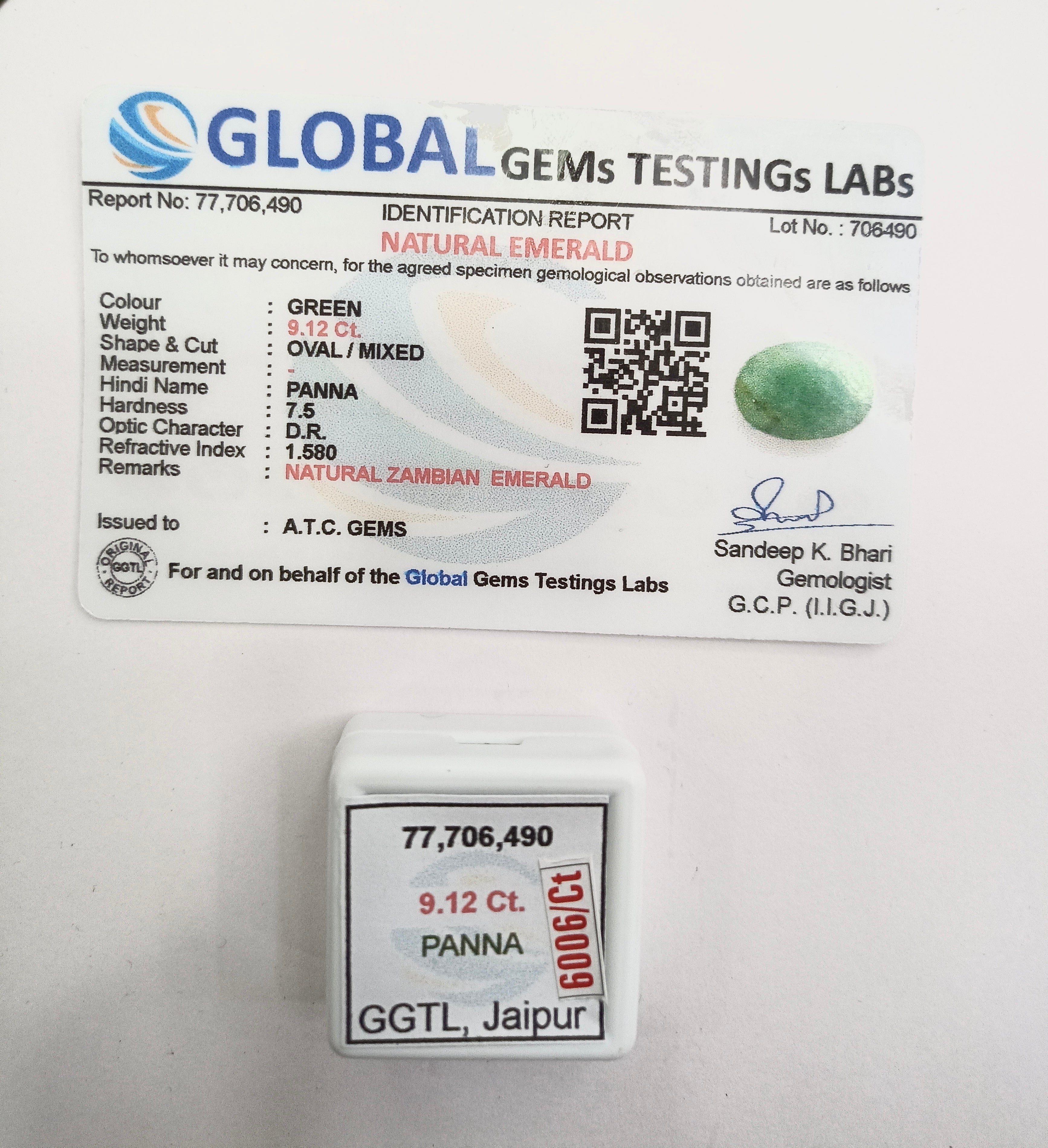 Zambia Panna 9.12 Carat