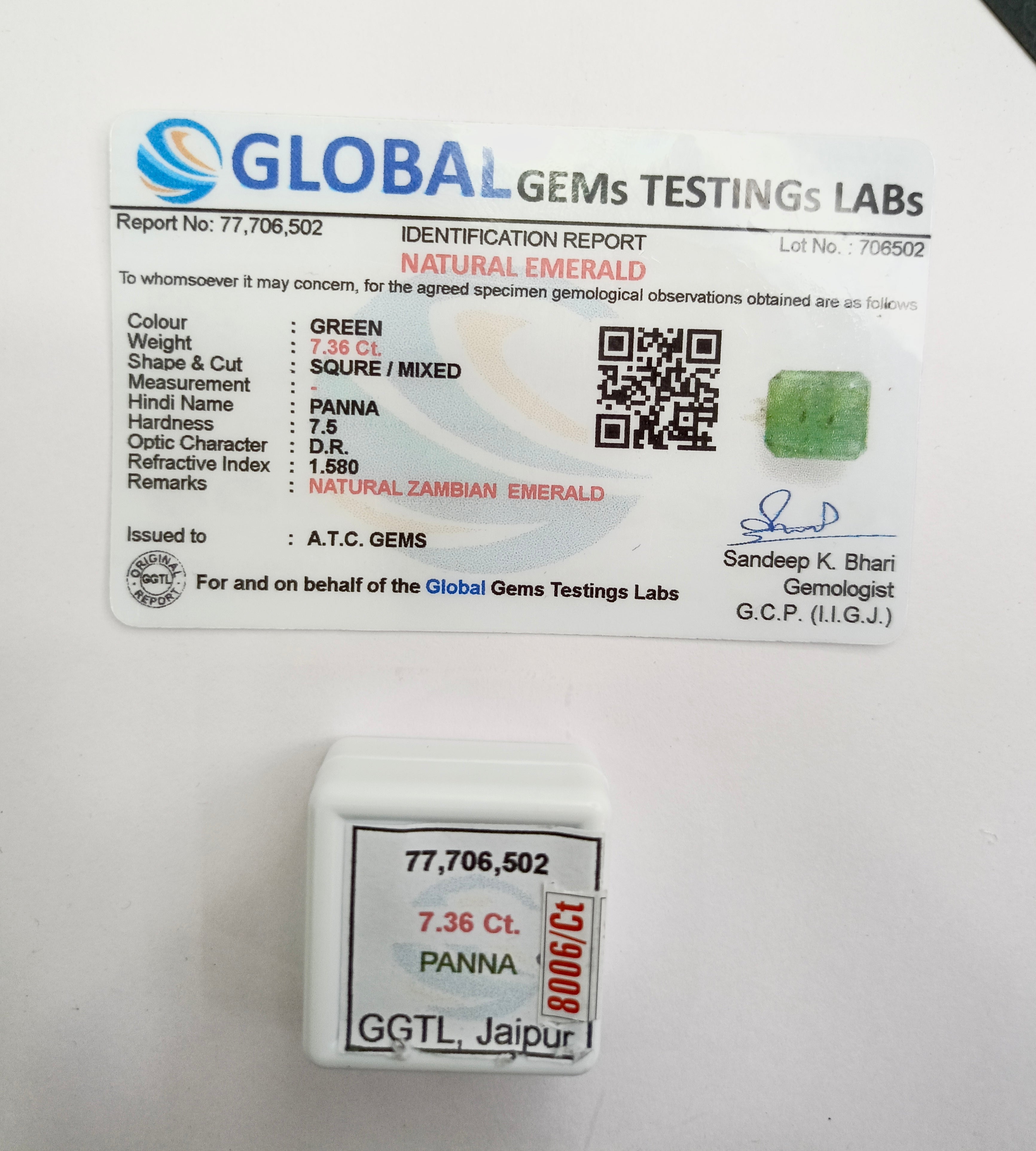 Zambia Panna 7.36 Carat