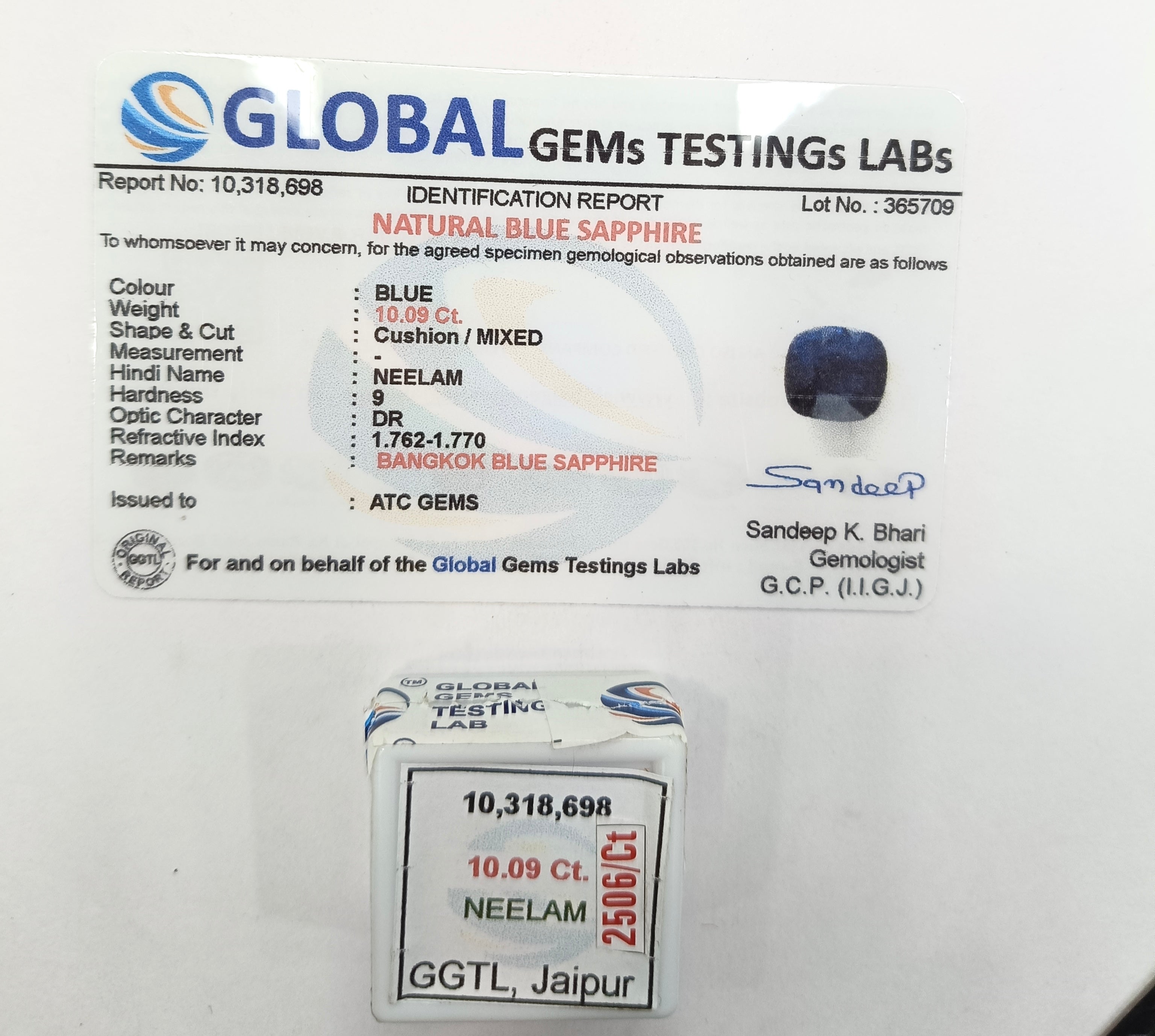 Bangkok Neelam 10.09 Carat