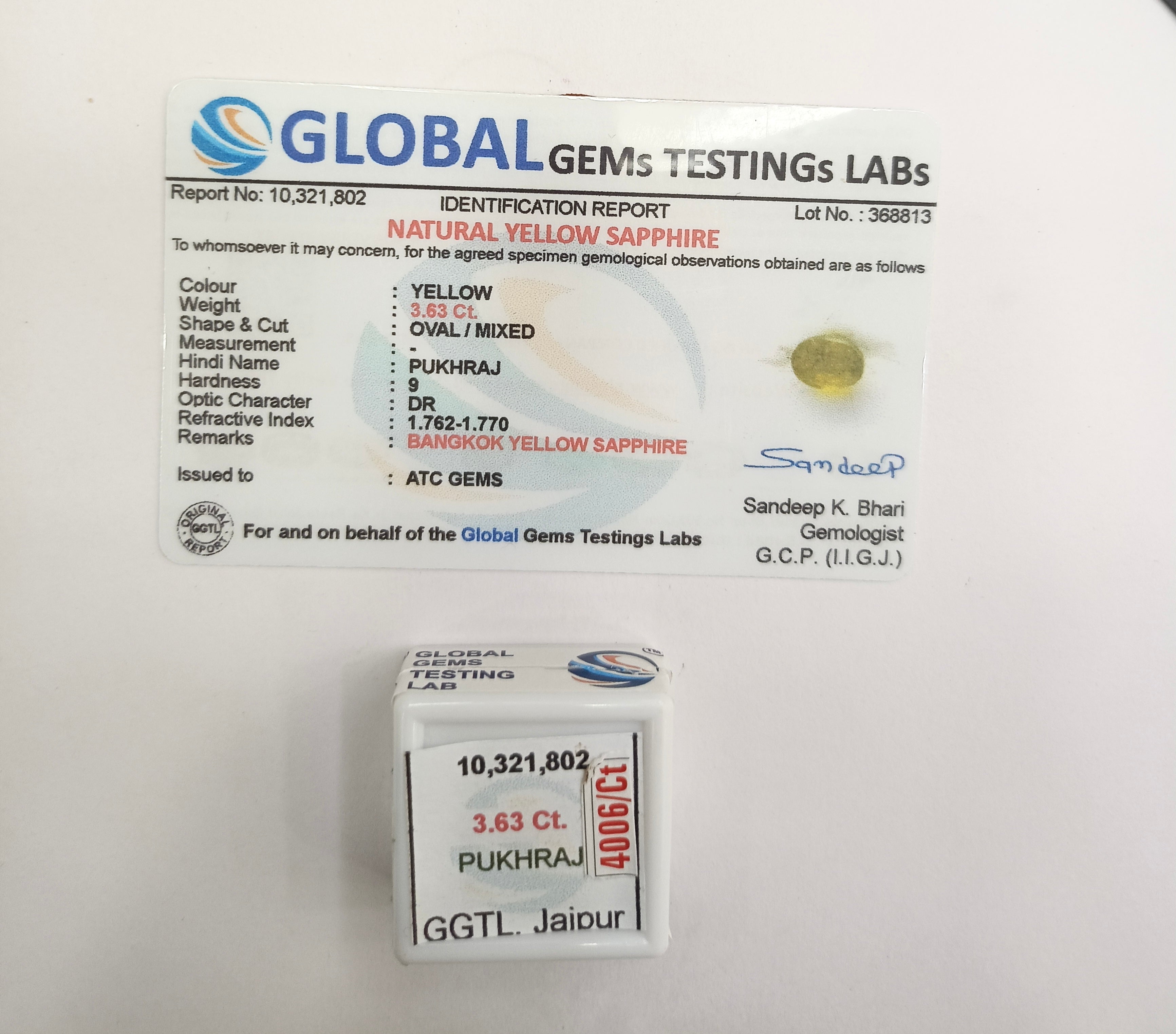 Bangkok Pukhraj 3.63 Carat