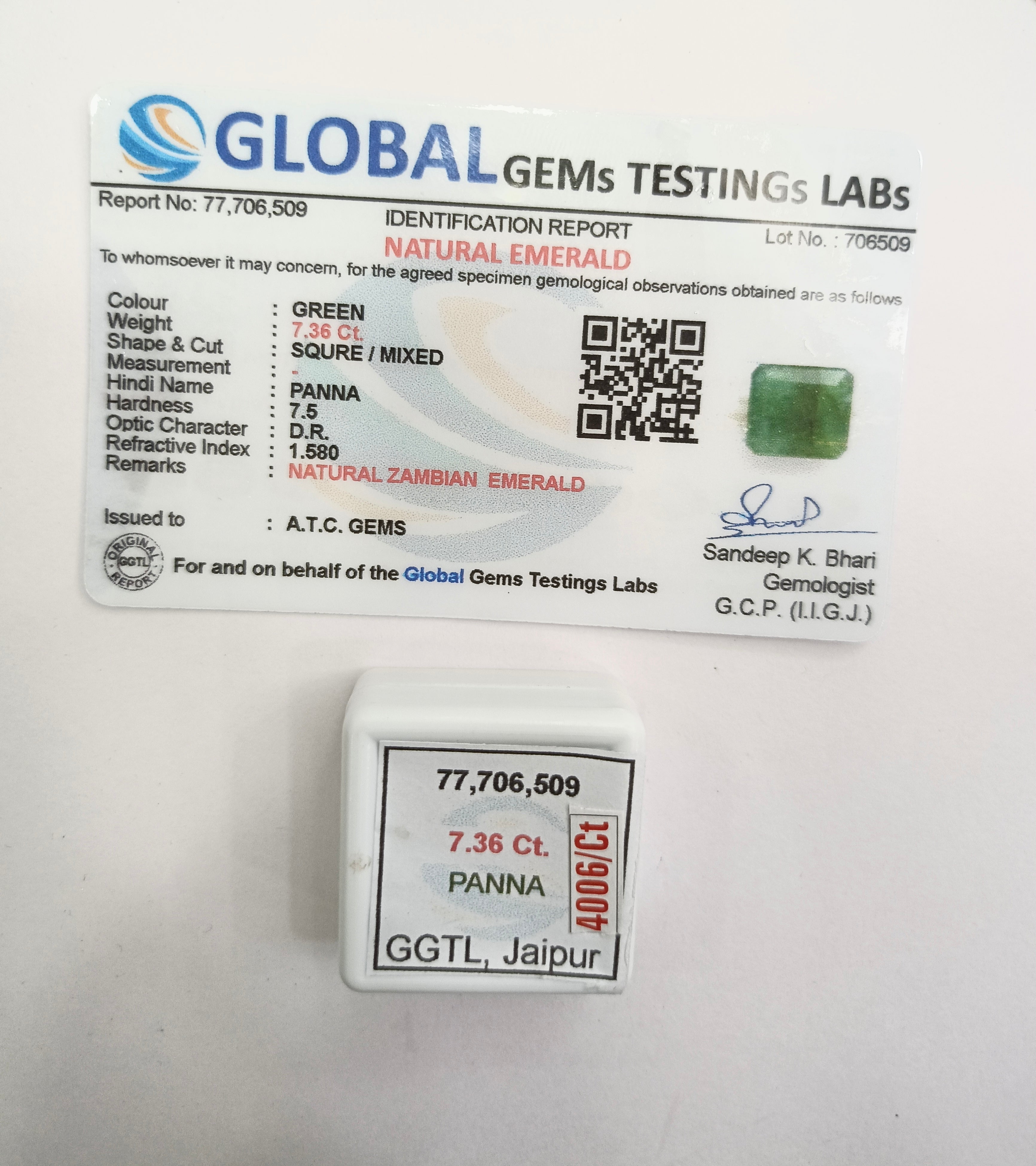 Zambia Panna 7.36 Carat