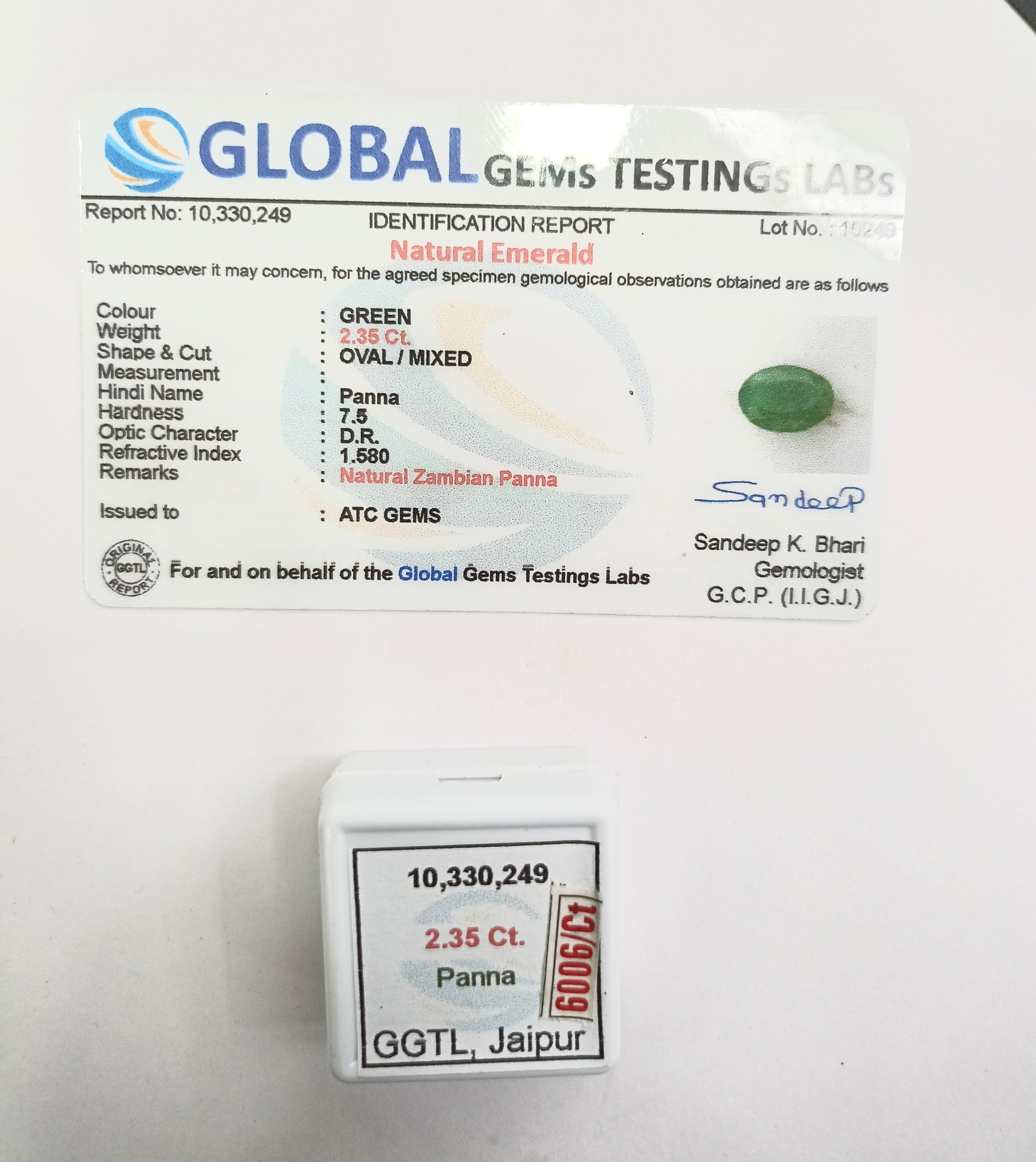 Zambia Panna 2.35 Carat